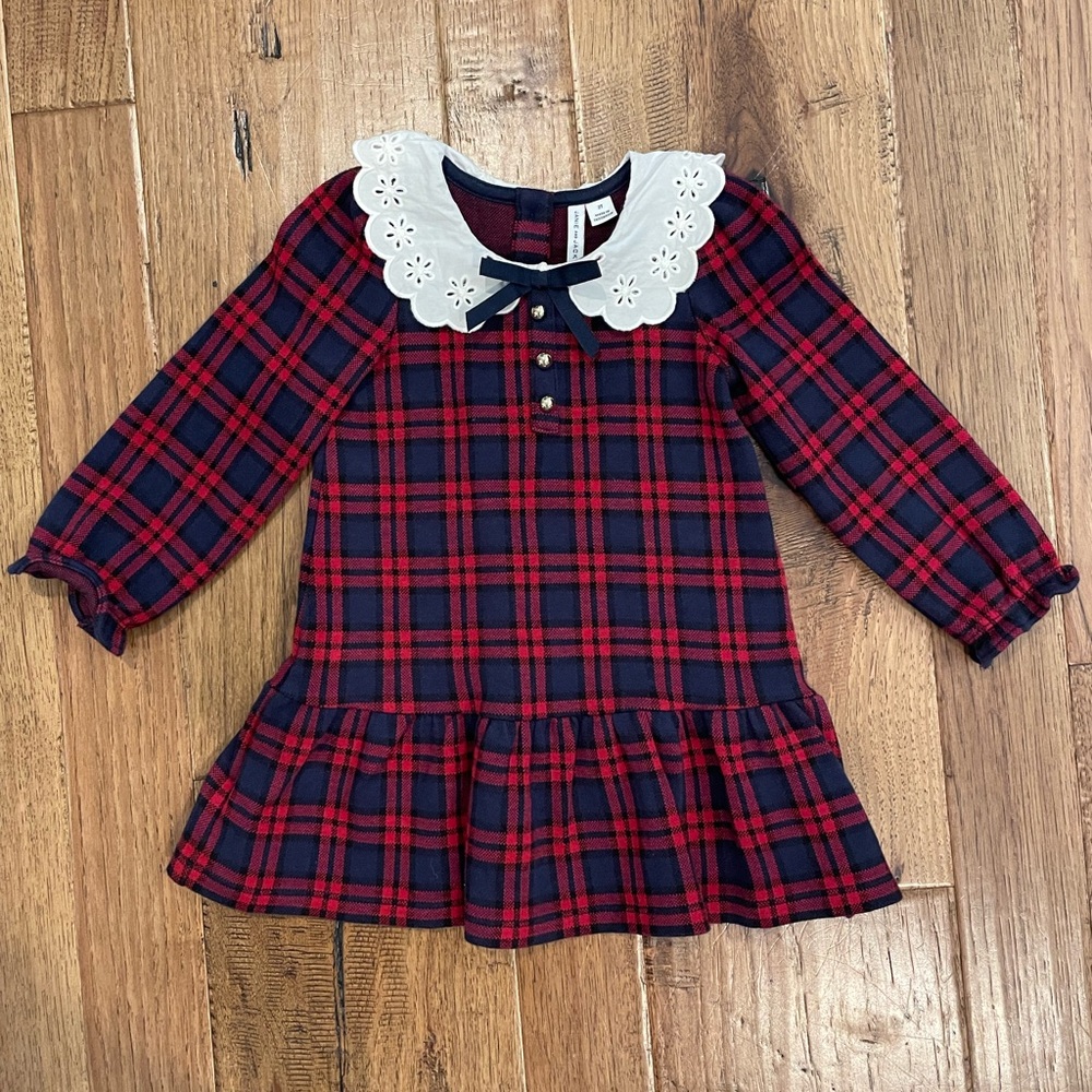Janie and Jack Red Plaid Dress with White Collar